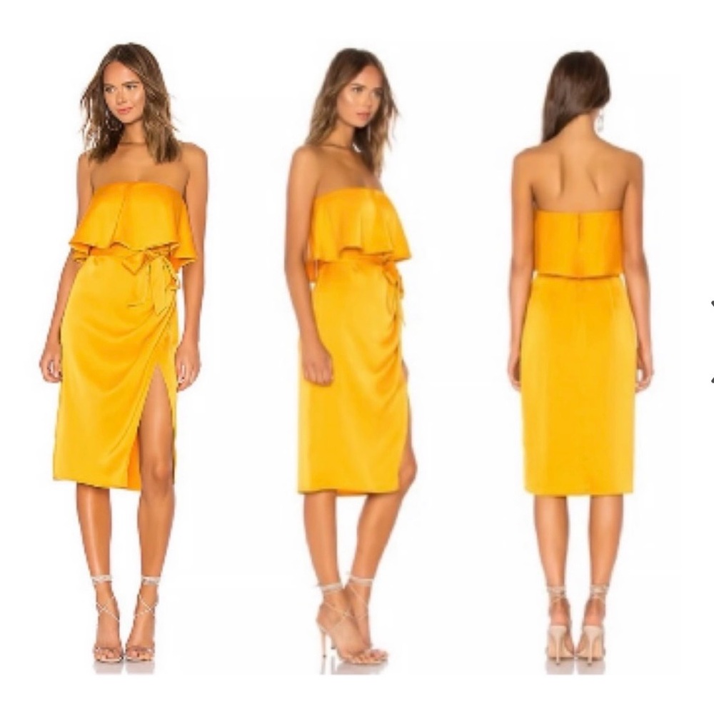 Lovers & Friends Strapless Dress Size Large Yellow Satin Cocktail Party *No Belt